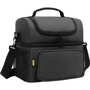 New Insulated Lunch Box, Dual Compartment Large Bag for Men Women, Dark Gray